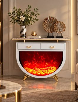 Modern Decorative Fireplace and Stand With LED Flame Effect Storage
