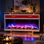 Freestanding Electric Fireplace Cabinet With Wide Flame Display Storage Drawers