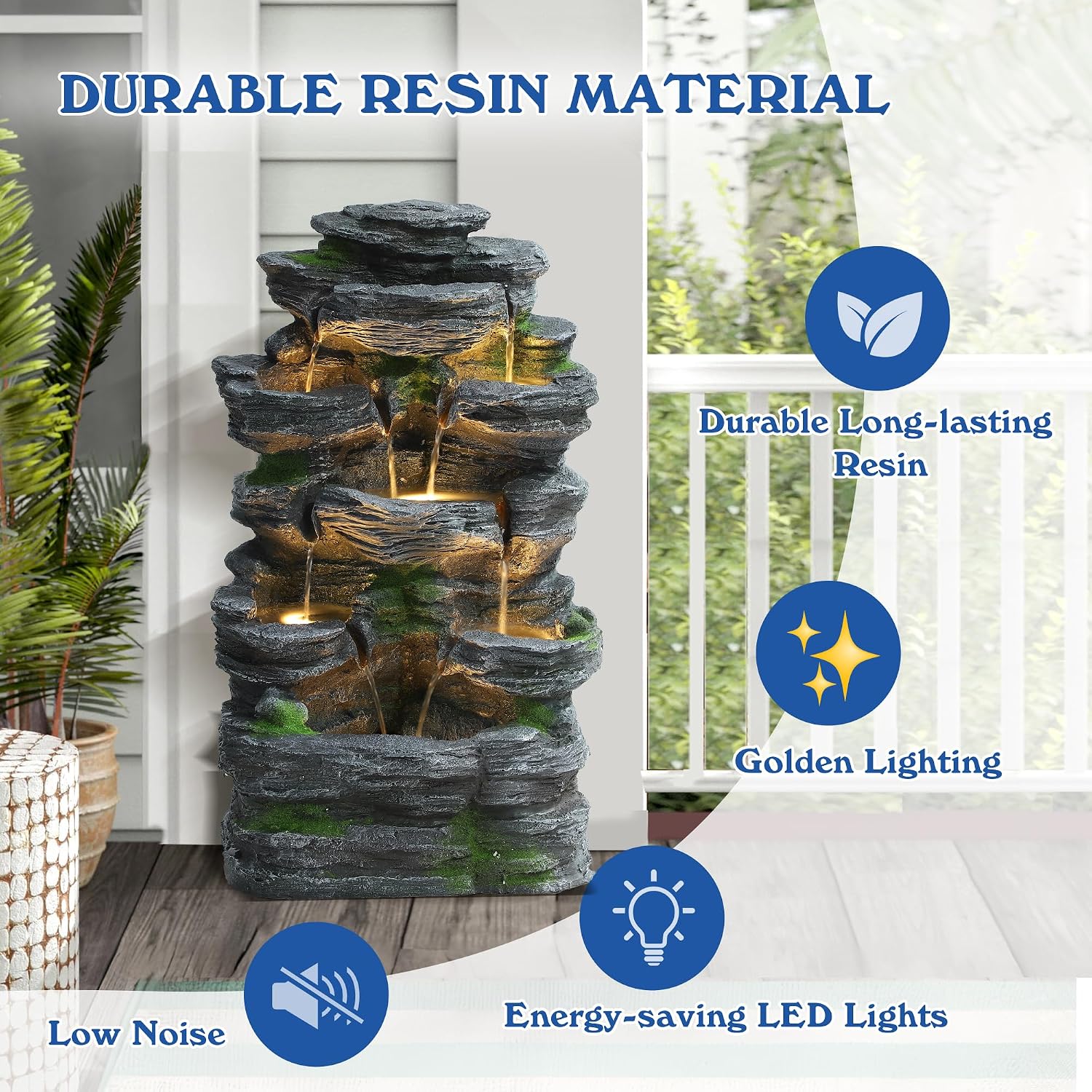 7 Tier Waterfall Indoor/Outdoor Garden Water Fountain with Lights - Image 3