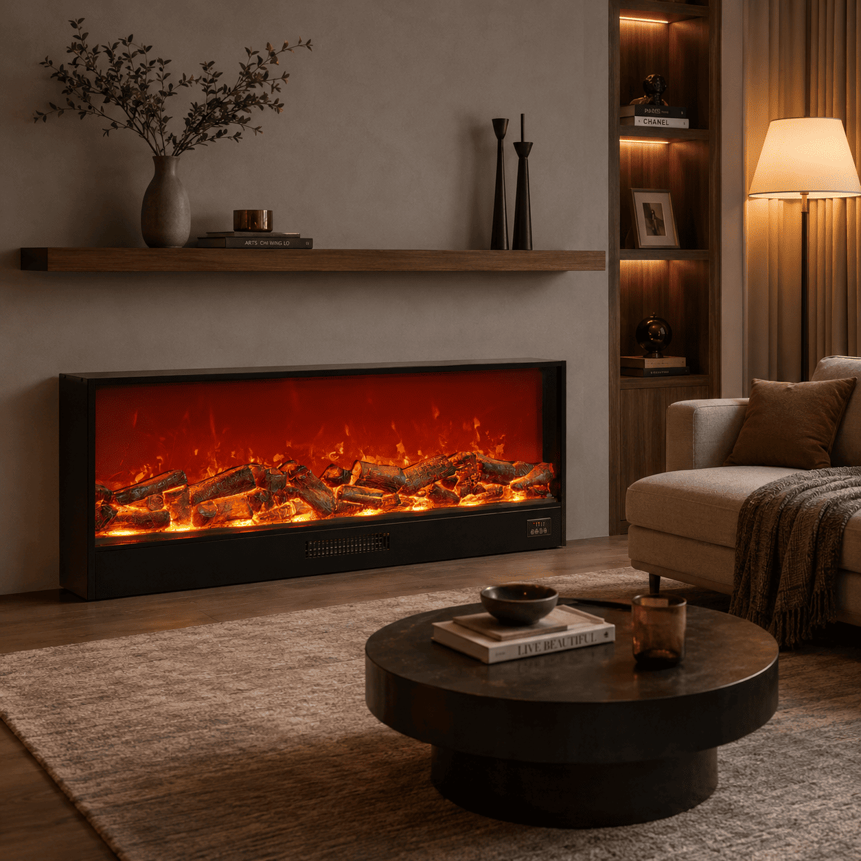 LCD Electric Fireplace Heater Wall-Mounted LED Flame