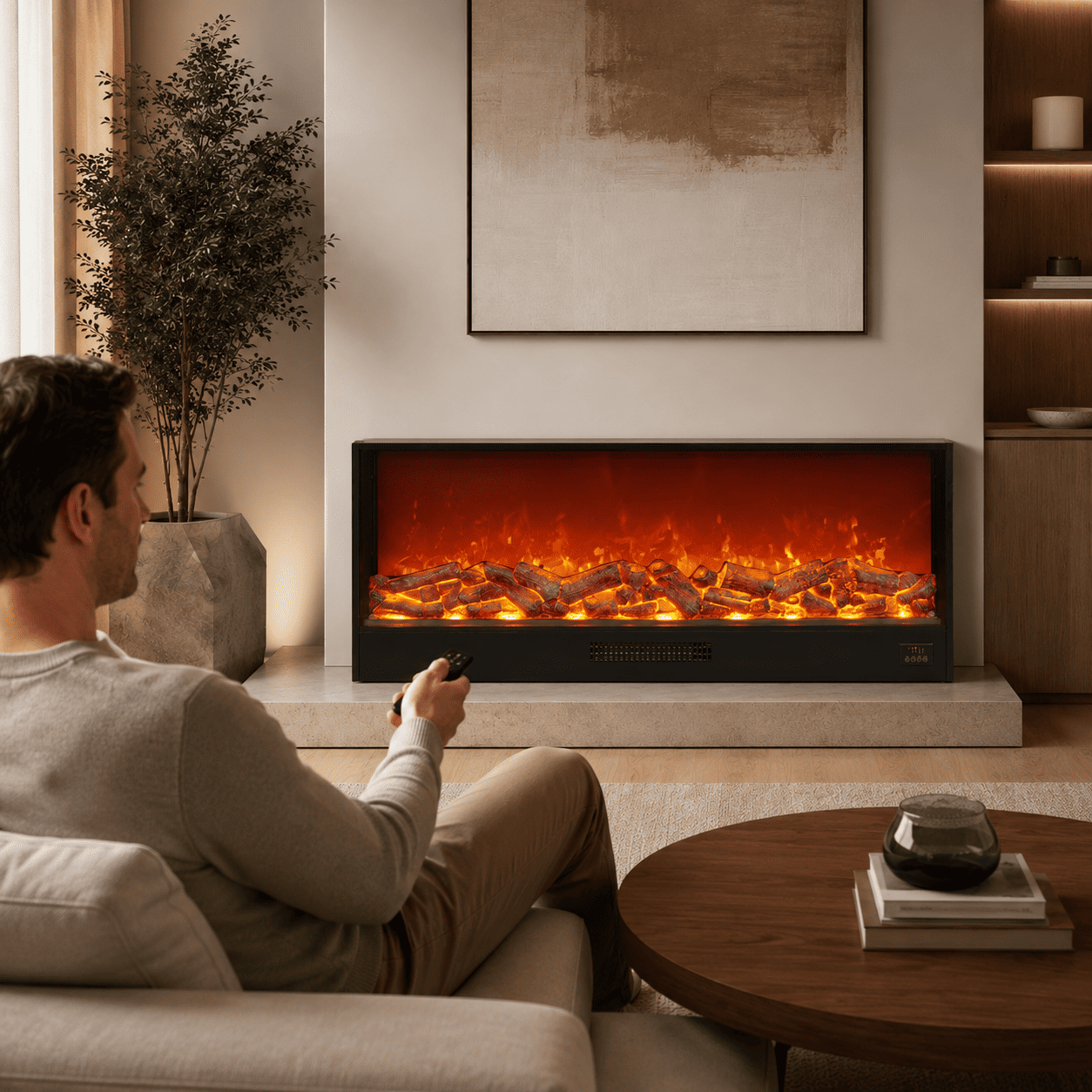 LCD Electric Fireplace Heater Wall-Mounted LED Flame - Image 3