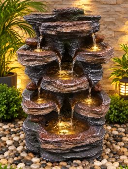 7 Tier Waterfall Indoor/Outdoor Garden Water Fountain with Lights