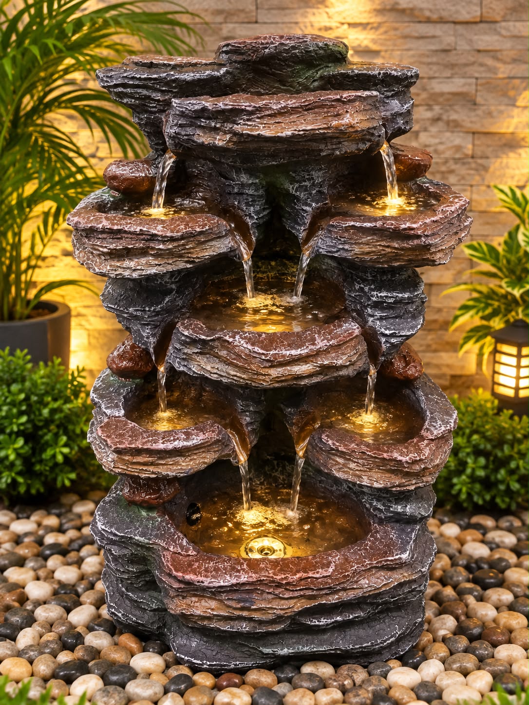 7 Tier Waterfall Indoor/Outdoor Garden Water Fountain with Lights